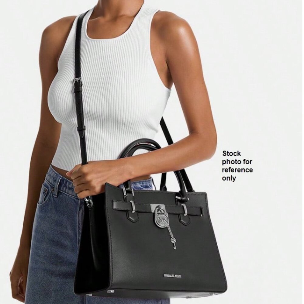 MICHAEL KORS HAMILTON MEDIUM CROSSBODY SATCHEL HANDBAG LEATHER BAG (BLACK)